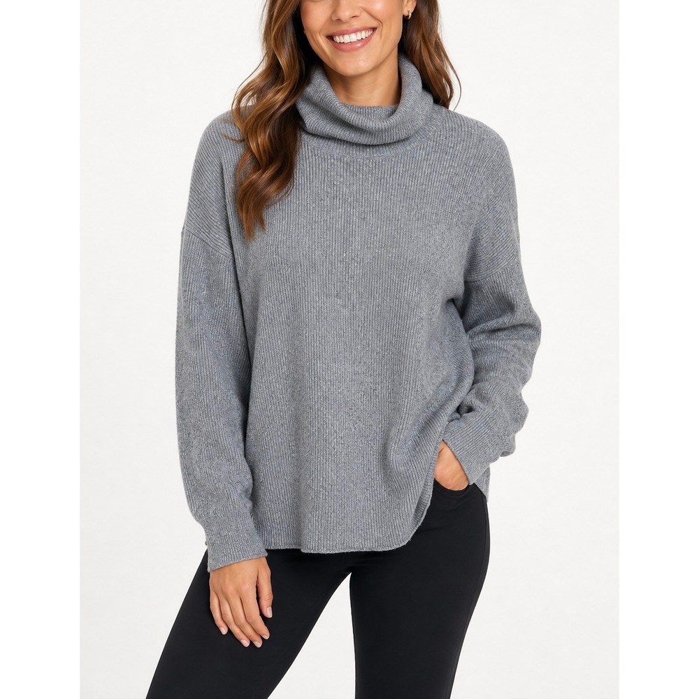 Free‎ People Womens Gray Ribbed Turtleneck Oversized Pullover Sweater Size S